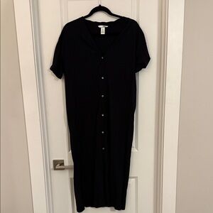 H&M Black Midi Button-Front Dress